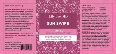 Package Label (Lily Lee Sunscreen Plus Mineral Stick Tinted 220)